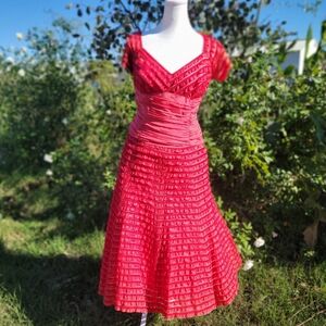 Vintage Nanette Lepore Red Ruffle Prom Tea Party Dress Pinup Rockabilly 8 M L
